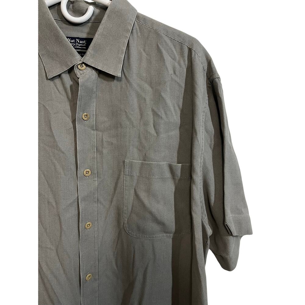 Nat Nast Silk Cotton Button Shirt Gray Textured Camp Casual Large Luxury